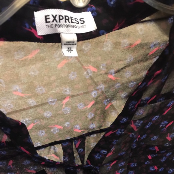EXPRESS sheer printed blouse. Pink birds/floral - Picture 6 of 6